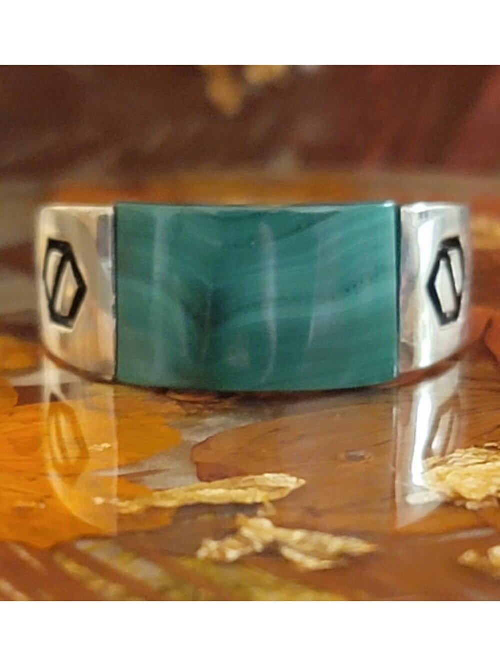 925 Sterling Silver Green Malachite Cross Statement Ring Size 10 NWT